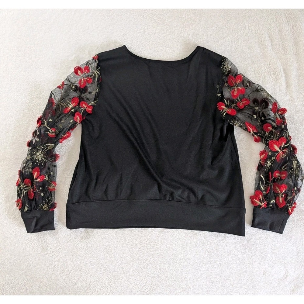 Eva Franco Sheer Floral Embroidered Sleeve Top Women's Size M Whimsigoth Fairy - Picture 2 of 8